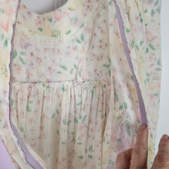 VTG 1970s maxi prairie Dress floral romantic boho prom wedding handmade XS - Picture 11 of 12